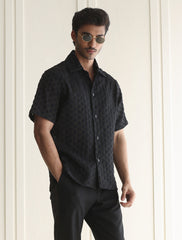 BLACK STRUCTURED HALF SLEEVE SHIRT