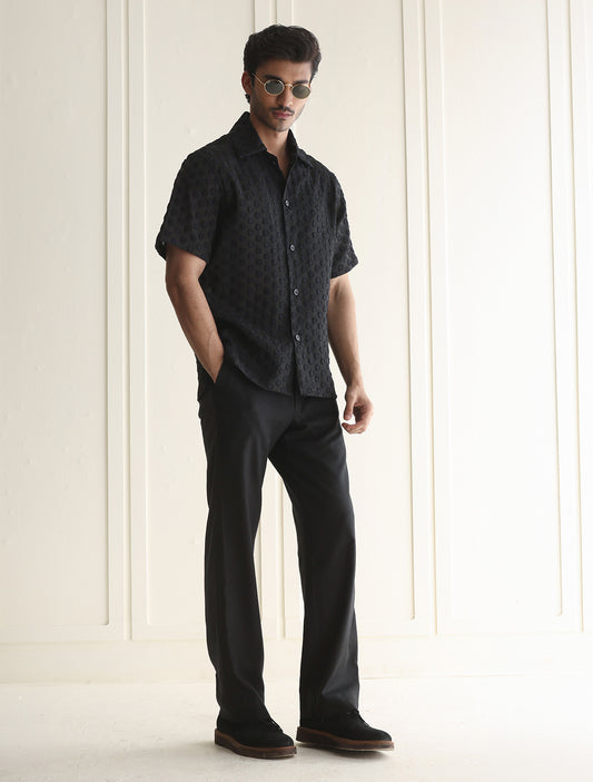 BLACK STRUCTURED HALF SLEEVE SHIRT