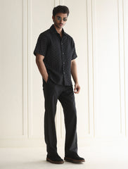 BLACK STRUCTURED HALF SLEEVE SHIRT