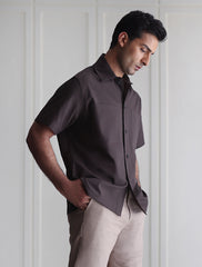 BROWN TWO POCKETS HALF SLEEVE SHIRT