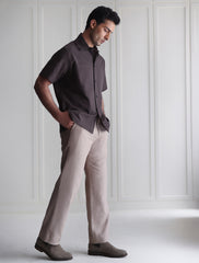 BROWN TWO POCKETS HALF SLEEVE SHIRT