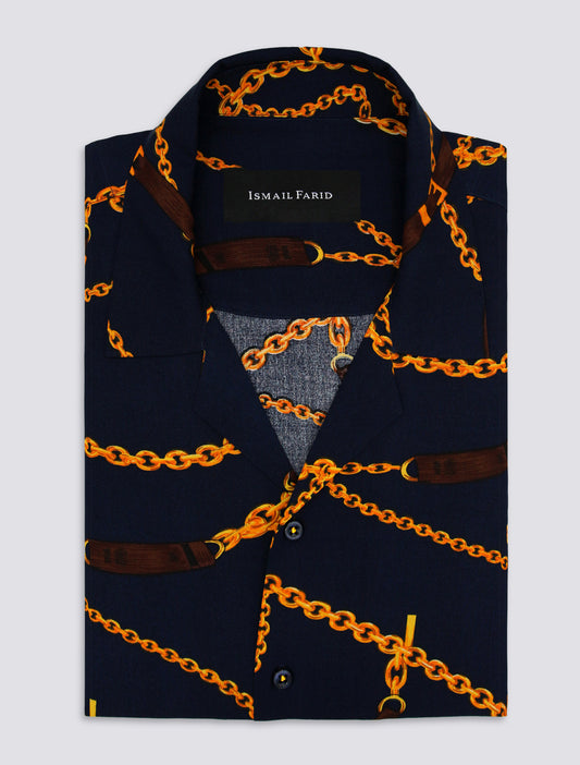 NAVY CHAIN PRINT SHIRT
