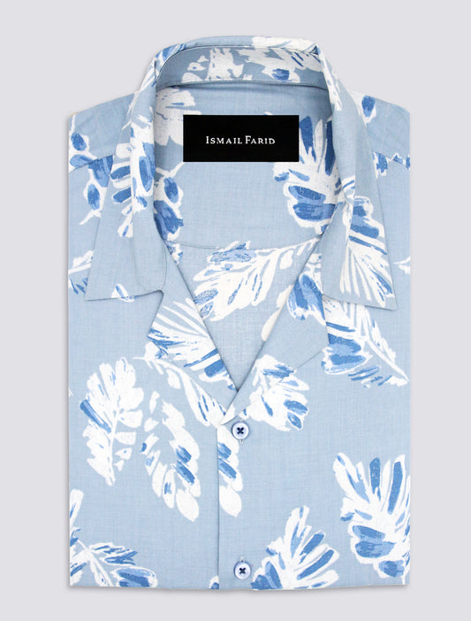 PALE BLUE LEAF PRINTED SHIRT