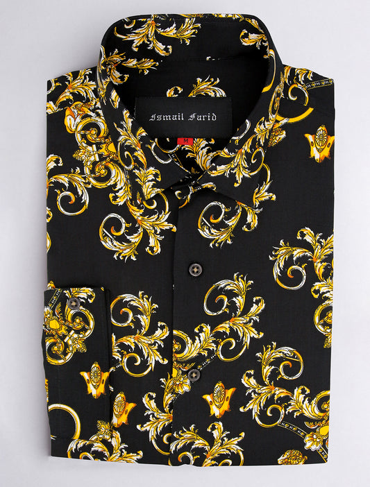 BLACK FLORAL PRINT FULL SLEEVE SHIRT