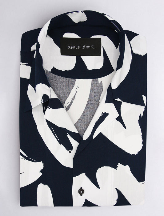 NAVY BRUSH STROKE PRINT SHIRT