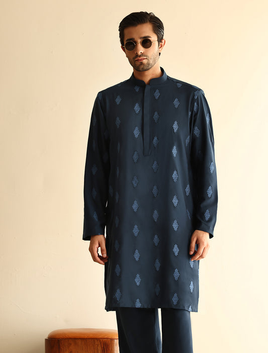 BLUE EMBROIDERED KURTA WITH MATCHING PAJAMA