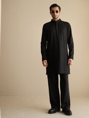 BLACK EMBROIDERED KURTA WITH MATCHING PAJAMA