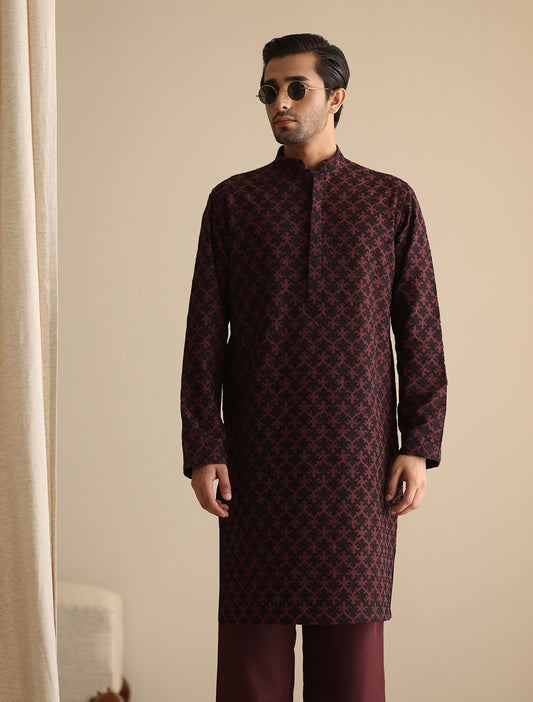 MAROON EMBROIDERY KURTA WITH MATCHING PAJAMA