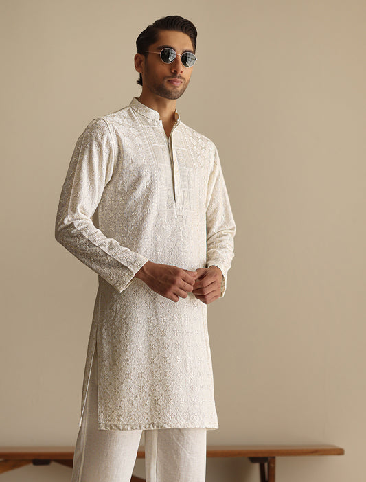 OFF-WHITE CHICKEN KARI STYLE KURTA