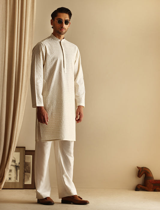 OFF-WHITE EMBROIDERED KURTA