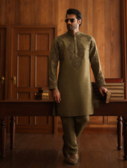 ANTIQUE GREEN HAND EMBROIDERED KURTA