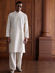 CREAM SELF EMBROIDERED KURTA