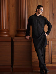 BLACK SELF EMBROIDERED KURTA