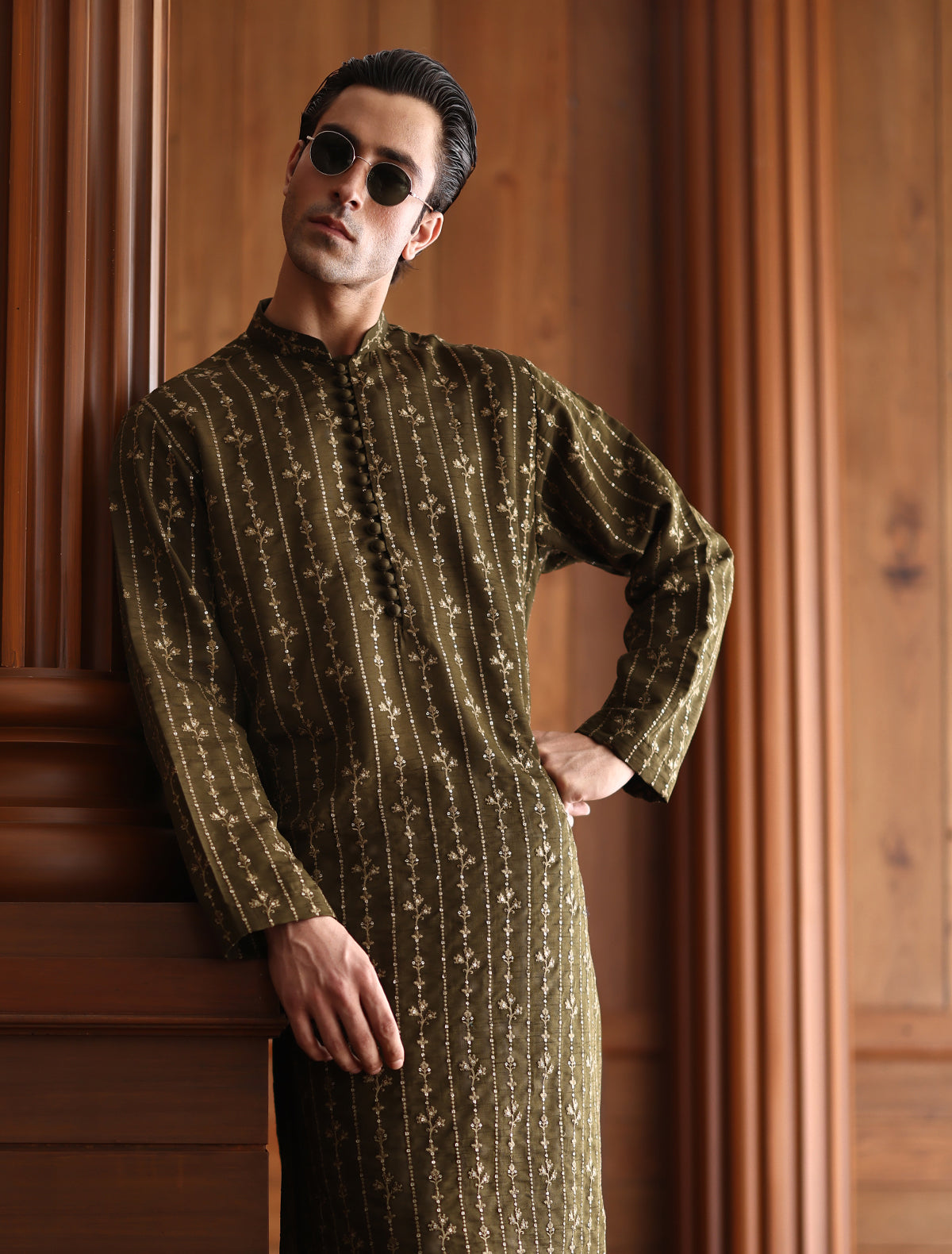 OLIVE EMBROIDERED KURTA