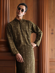 OLIVE EMBROIDERED KURTA