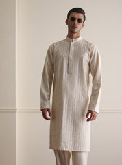 CREAM MESH EMBROIDERED KURTA