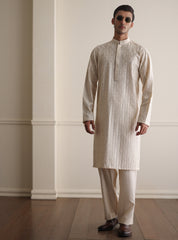 CREAM MESH EMBROIDERED KURTA