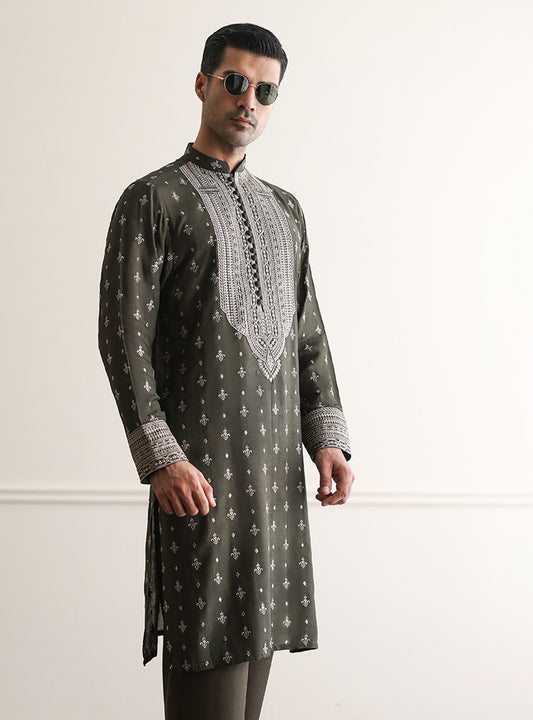 OLIVE EMBROIDERED KURTA
