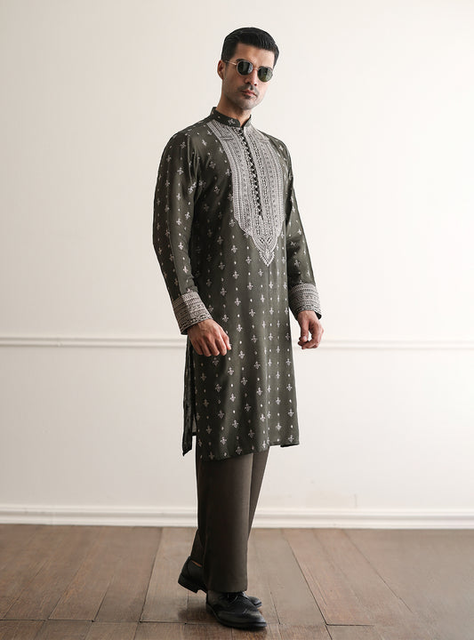 OLIVE EMBROIDERED KURTA