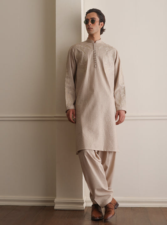 BEIGE EMBROIDERED KURTA