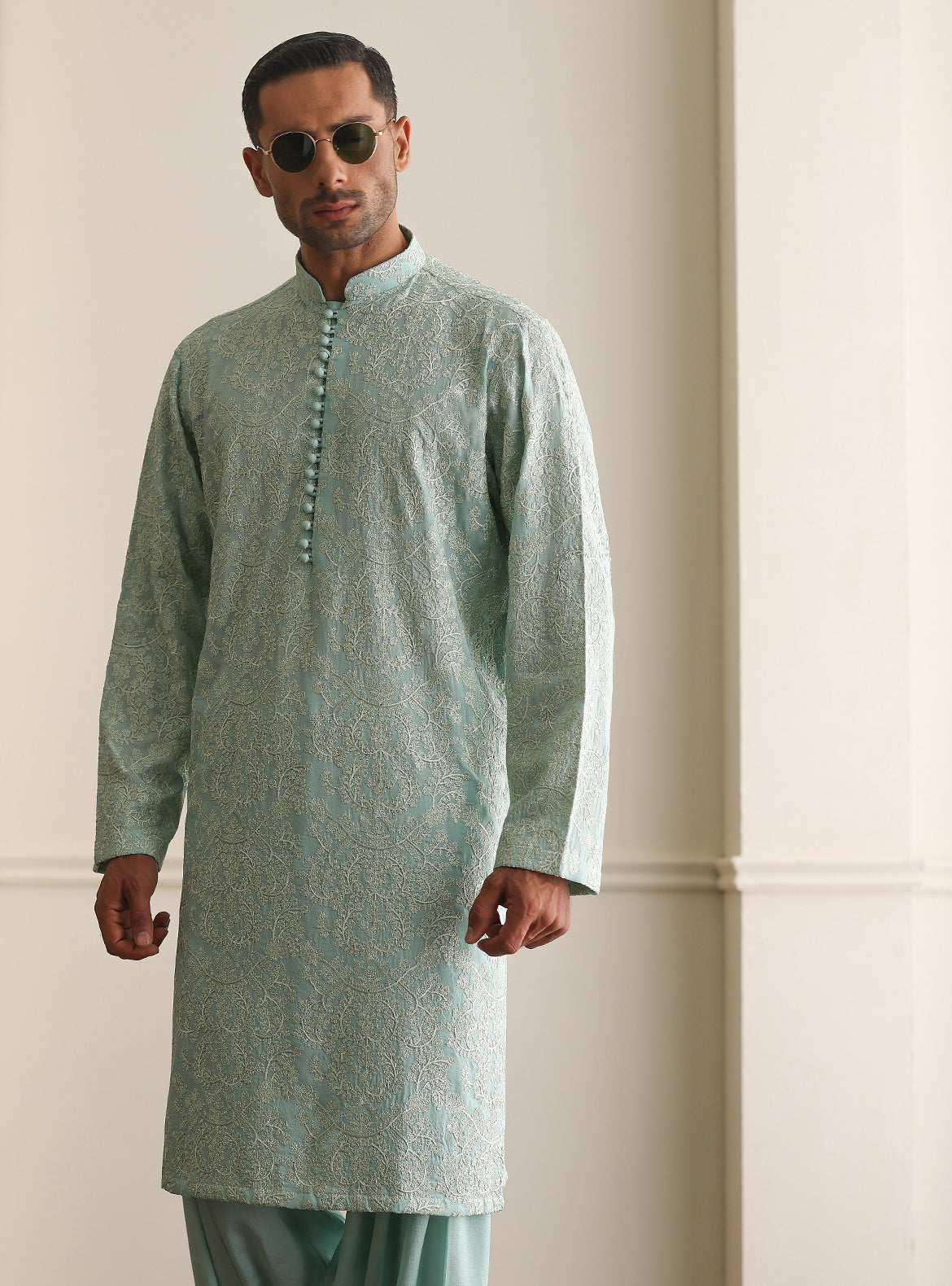 SEA FOAM EMBROIDERED KURTA
