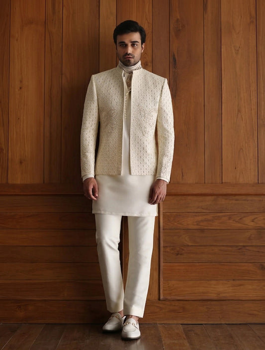 OFF-WHITE EMBROIDERED PRINCE COAT