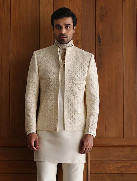 OFF-WHITE EMBROIDERED PRINCE COAT