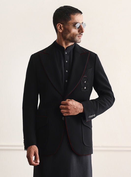 BLACK FRONT MONOGRAM TWO BUTTONS BLAZER
