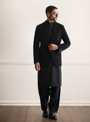 BLACK FRONT MONOGRAM TWO BUTTONS BLAZER