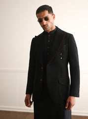 BLACK FRONT MONOGRAM TWO BUTTONS BLAZER