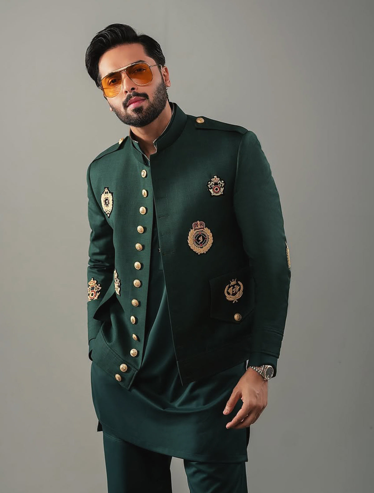 GREEN ISMAIL FARID MONOGRAM PRINCE COAT