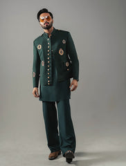 GREEN ISMAIL FARID MONOGRAM PRINCE COAT