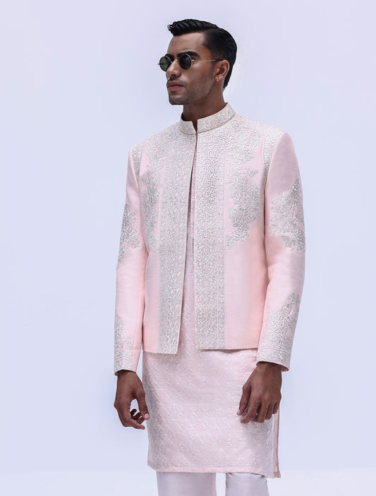 PINK HAND EMBROIDERED SHORT LENGTH PRINCE COAT