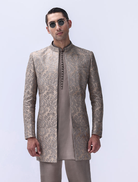 SAND BROWN INTRICATE EMBROIDERED PRINCE COAT