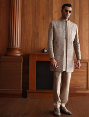 SAND BROWN INTRICATE EMBROIDERED PRINCE COAT