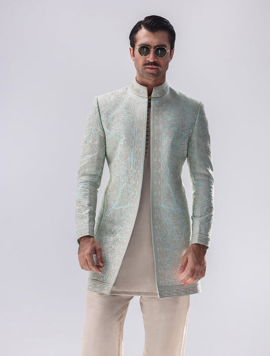 SEA FOAM HEAVY EMBROIDERED PRINCE COAT