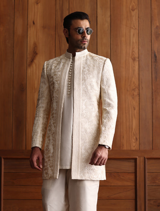 LIGHT BEIGE EMBROIDERED PRINCE COAT