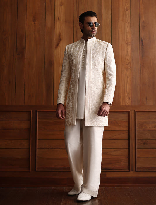 LIGHT BEIGE EMBROIDERED PRINCE COAT