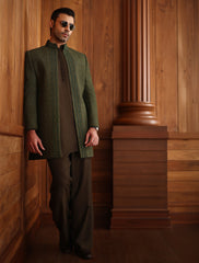 GREEN INTRICATELY HAND EMBROIDERED PRINCE COAT