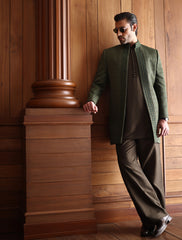 GREEN INTRICATELY HAND EMBROIDERED PRINCE COAT