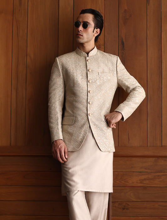 BEIGE EMBROIDERED PRINCE COAT