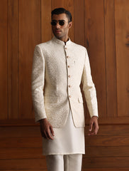 LIGHT BEIGE SELF EMBROIDERED PRINCE COAT