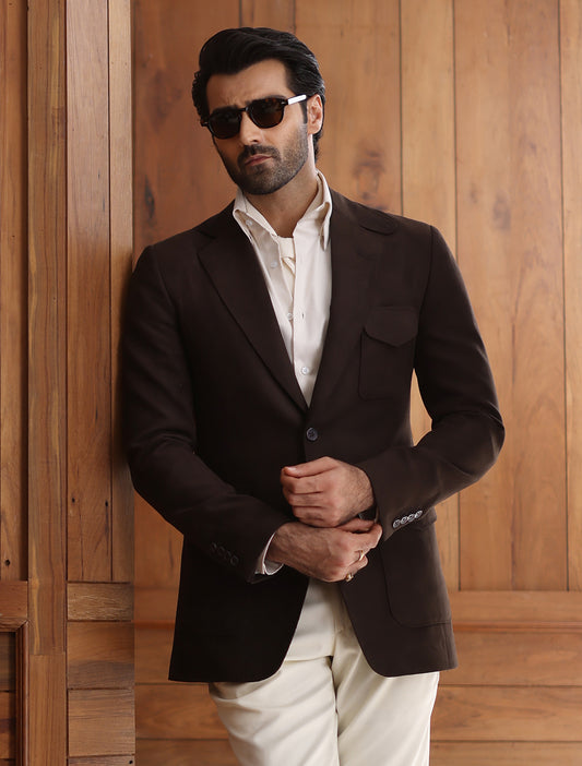DARK BROWN TWO BUTTONS SUEDE BLAZER