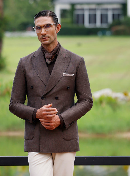 BROWN TEXTURED DOUBLE BREASTED BLAZER