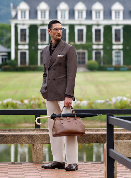 BROWN TEXTURED DOUBLE BREASTED BLAZER