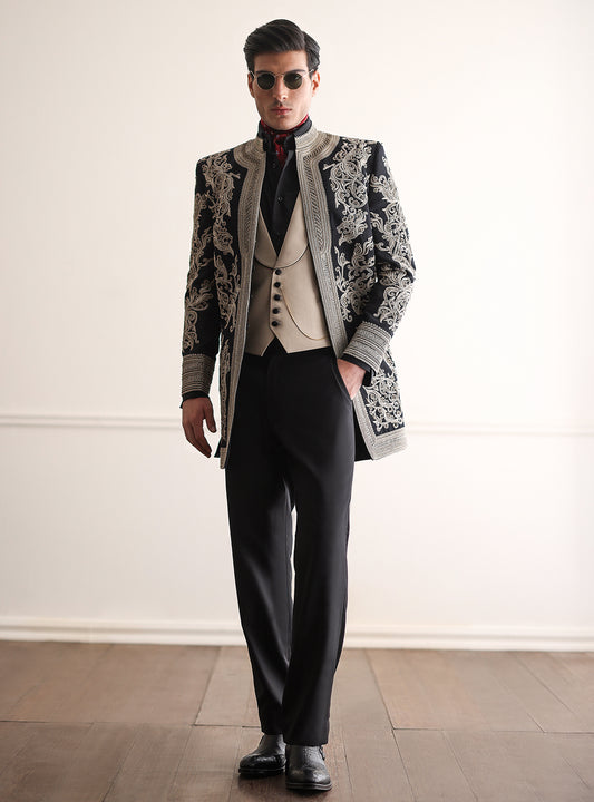 BLACK ANCHOR EMBROIDERED PRINCE COAT