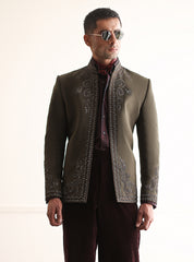 OLIVE HAND EMBROIDERED PRINCE COAT