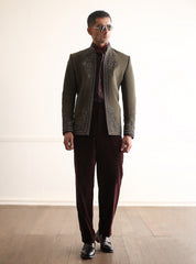 OLIVE HAND EMBROIDERED PRINCE COAT
