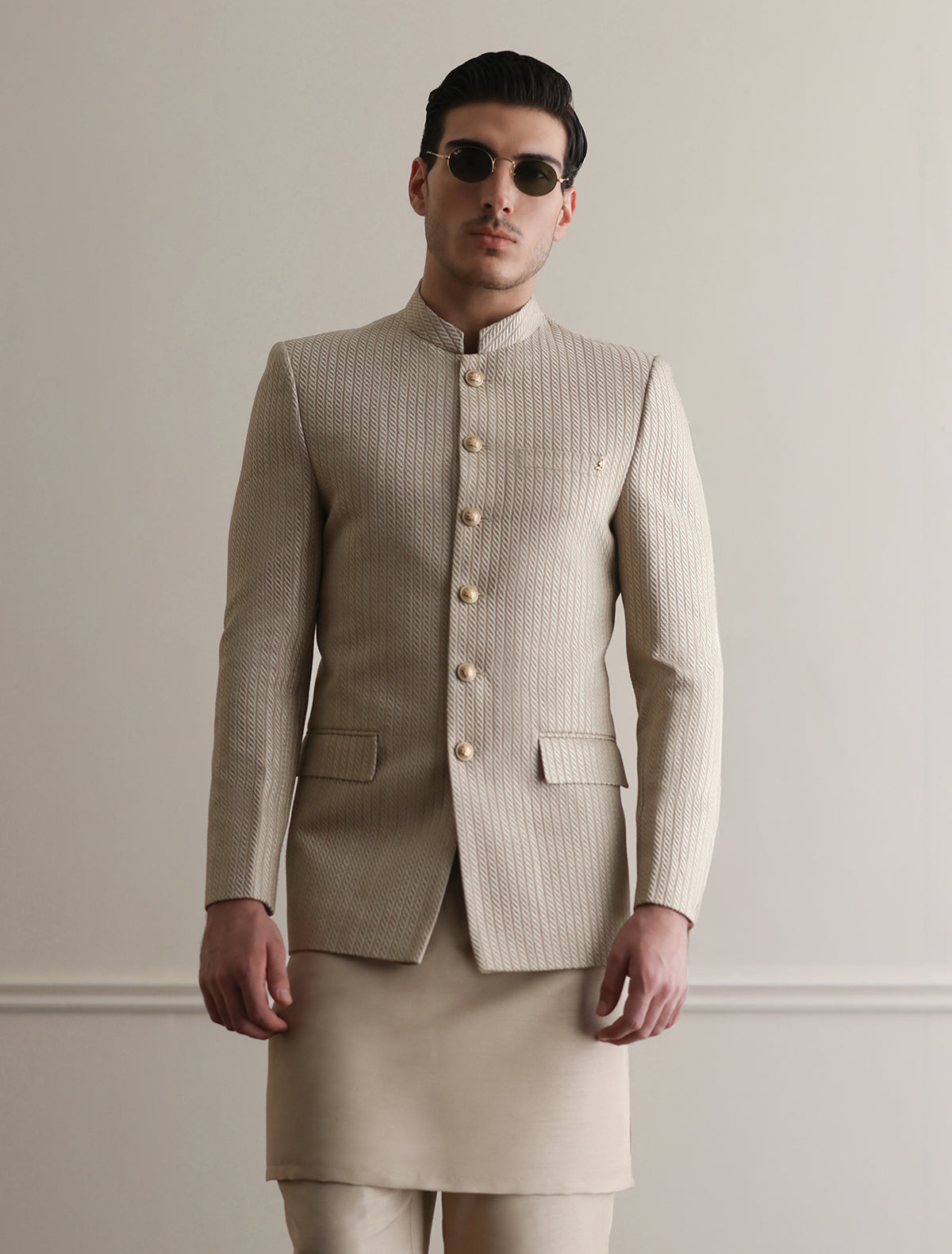 IVORY CHAIN ROPE EMBROIDERED PRINCE COAT