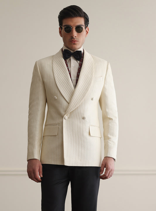 CREAM EMBROIDERED DOUBLE BREASTED BLAZER